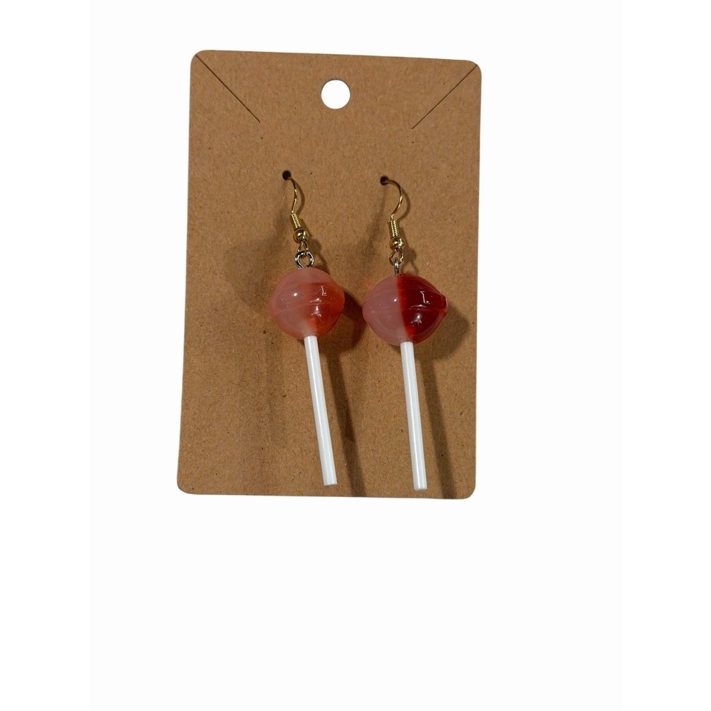 Handmade Red Pink Lollipop Drop Earrings Novelty Candy Y2K Kitschy Jewelry